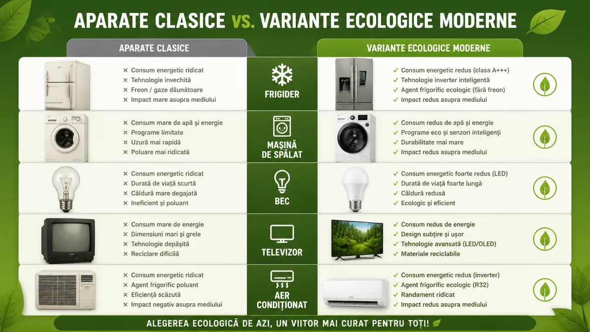 comparație tehnologie clasică versus ecologică consum energie