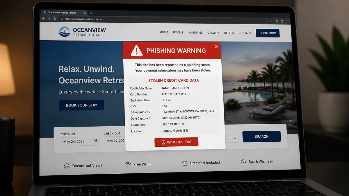 site-uri false rezervări hoteliere, phishing turism online