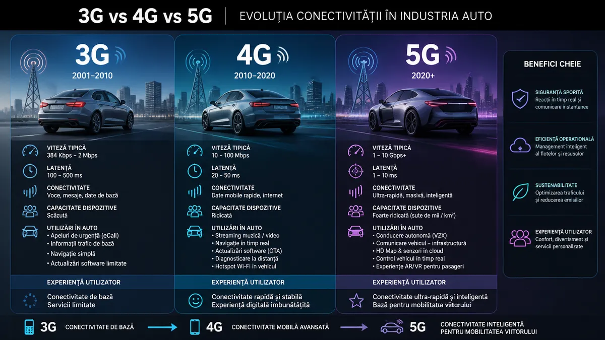comparație generații conectivitate auto siguranță